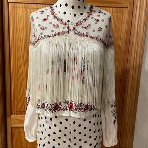 ZARA Embroidered Fringe Cropped Top